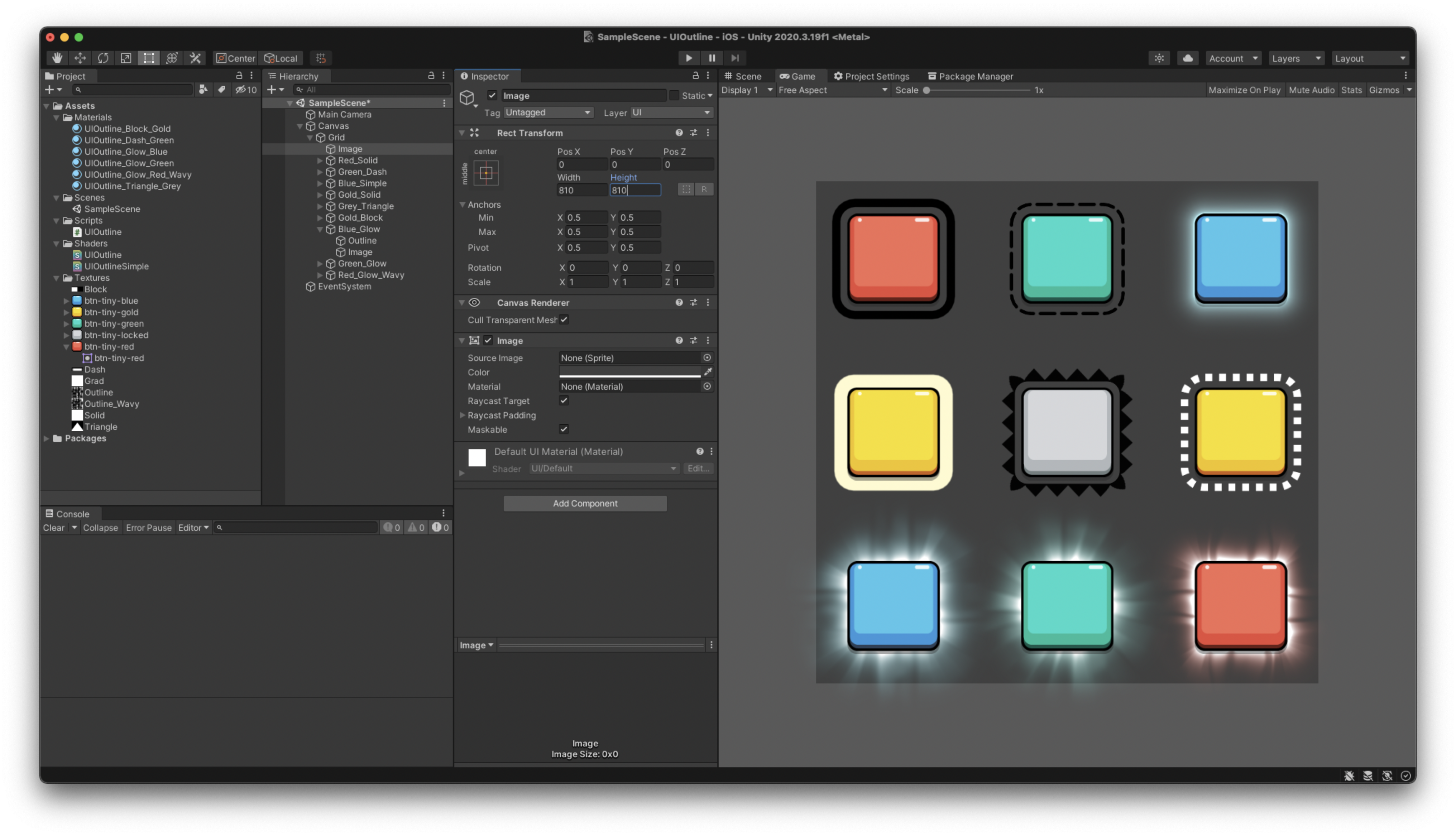 Unity]UI(uGUI)にアウトラインや後光が追加できる「UIOutline」が  